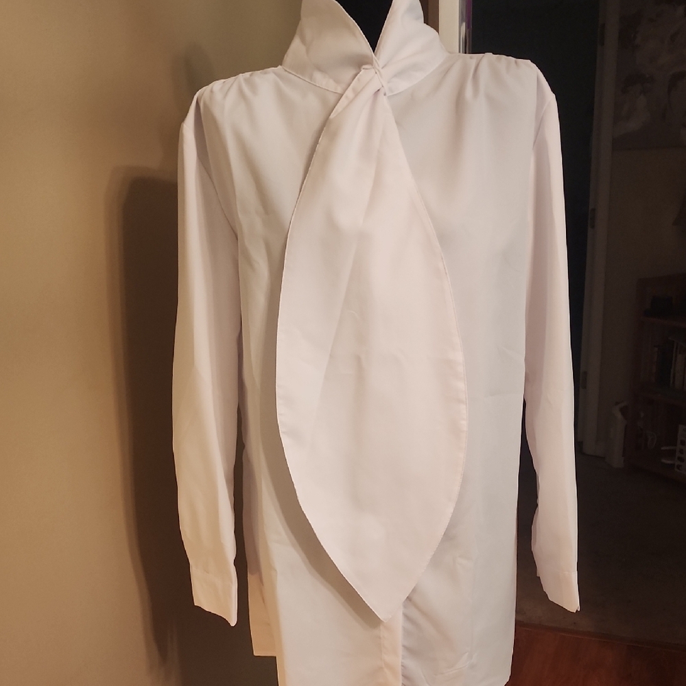 White Blouse with Long Sleeves and Classic Collar